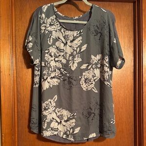 Maurices Floral Blouse - Charcoal and White